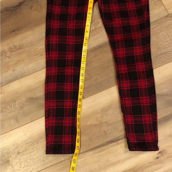 HT DENIM HI-RISE SUPER SKINNY SIZE 1 RED & BLACK PLAID JEANS - Picture 7 of 11